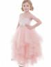 Beaded Blush Pink Lace Tulle Layered Flower Girl Dress